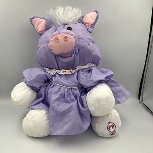 Vintage 1987 Fisher Price Puffalump Purple Pig Dress 16" Stuffed Animal Plush